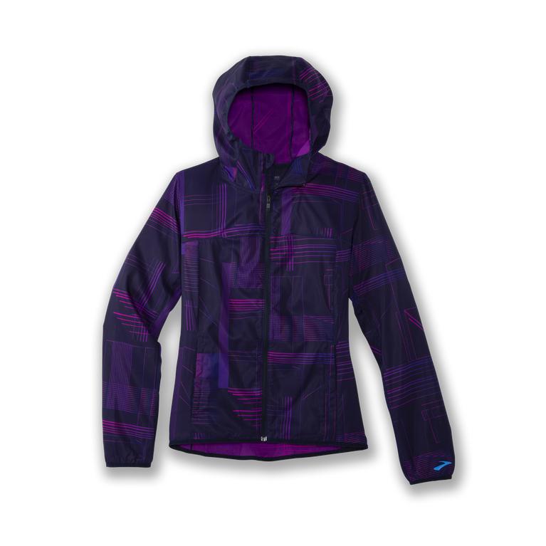 Brooks CANOPY Running Jackets Womens Outlet - Matrix Navy Print/Purple (QCX395247)